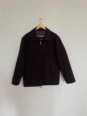 Men's Dark Brown Wool Bomber Jacket - Double zip